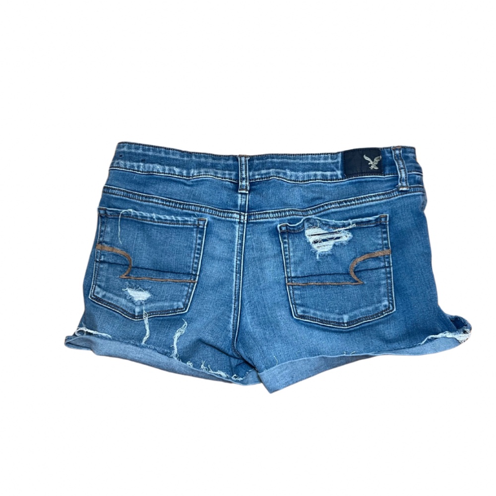 American Eagle Super Stretch Waist Distressed Denim Blue Jean Shorts Size 12